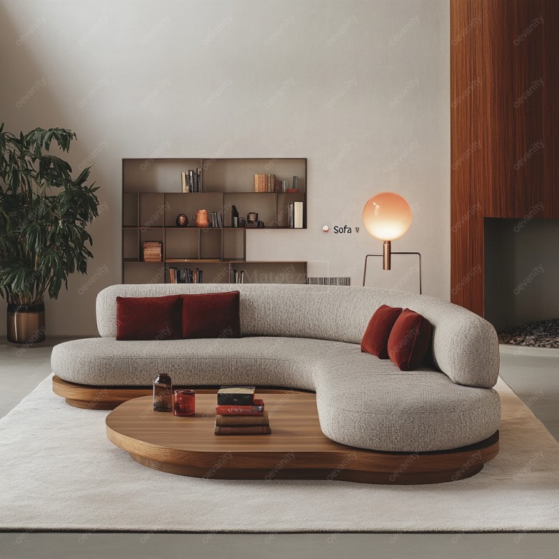 Solid Wood Bouclé Fabric 3-Seater Sofa